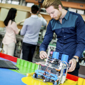 Young people in the robotics classroom